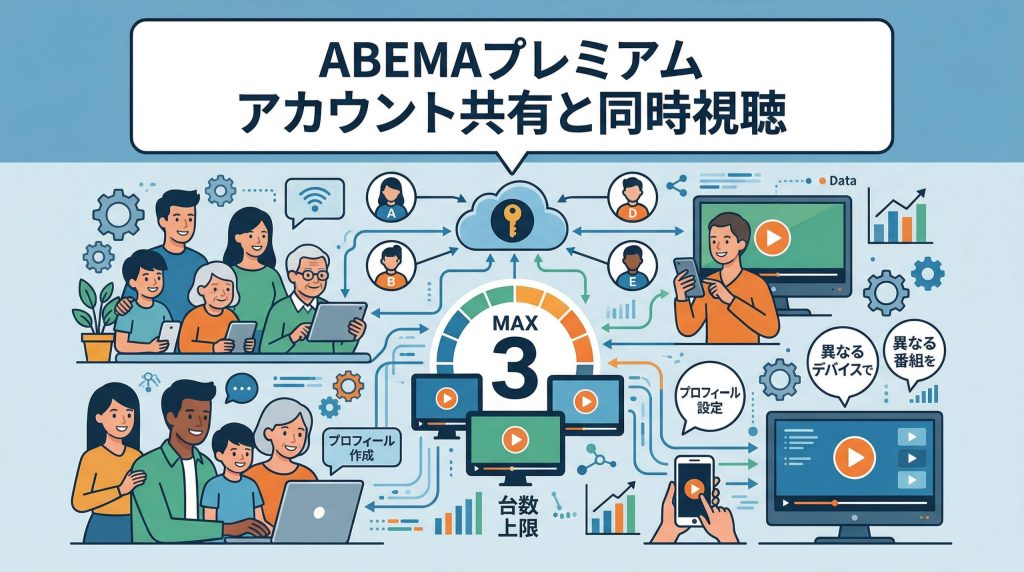 ABEMAプレミアムのアカウント共有方法！同時視聴は何台まで？